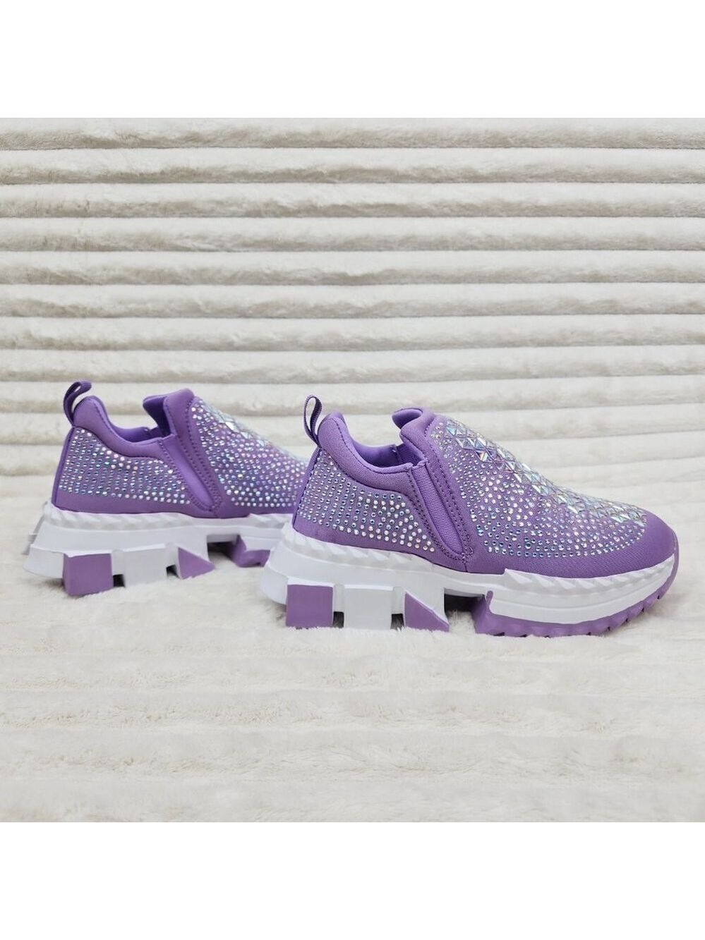 NIB Presto Light Weight Slip on Purple Rhinestone Sneakers - Running Shoes